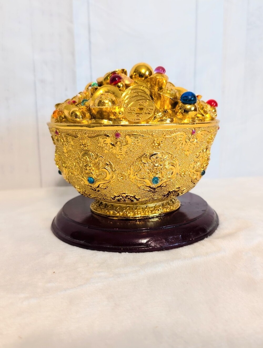 Feng Shui Wealth Bowl Resin On Wood Display Base